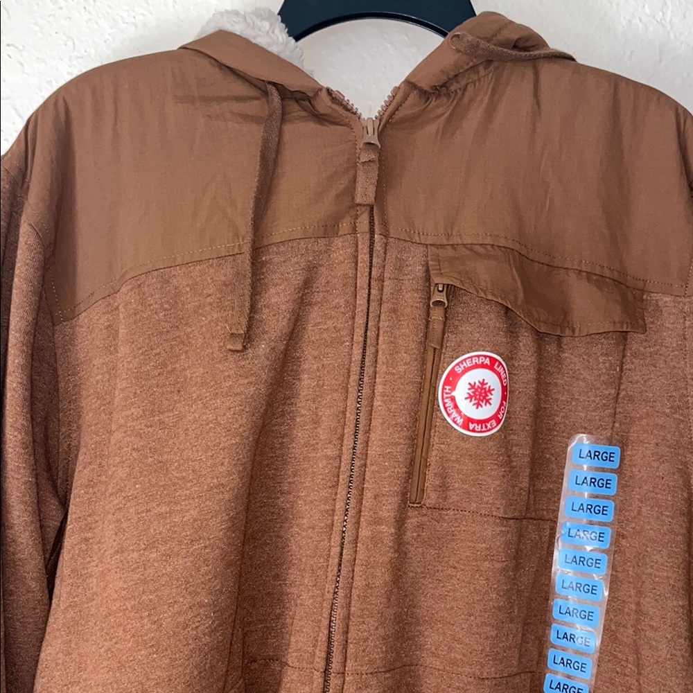 NEW Men's Unisex Coleman Brown Hooded Sweater jacket Sherpa lined nwt - Picture 5 of 9